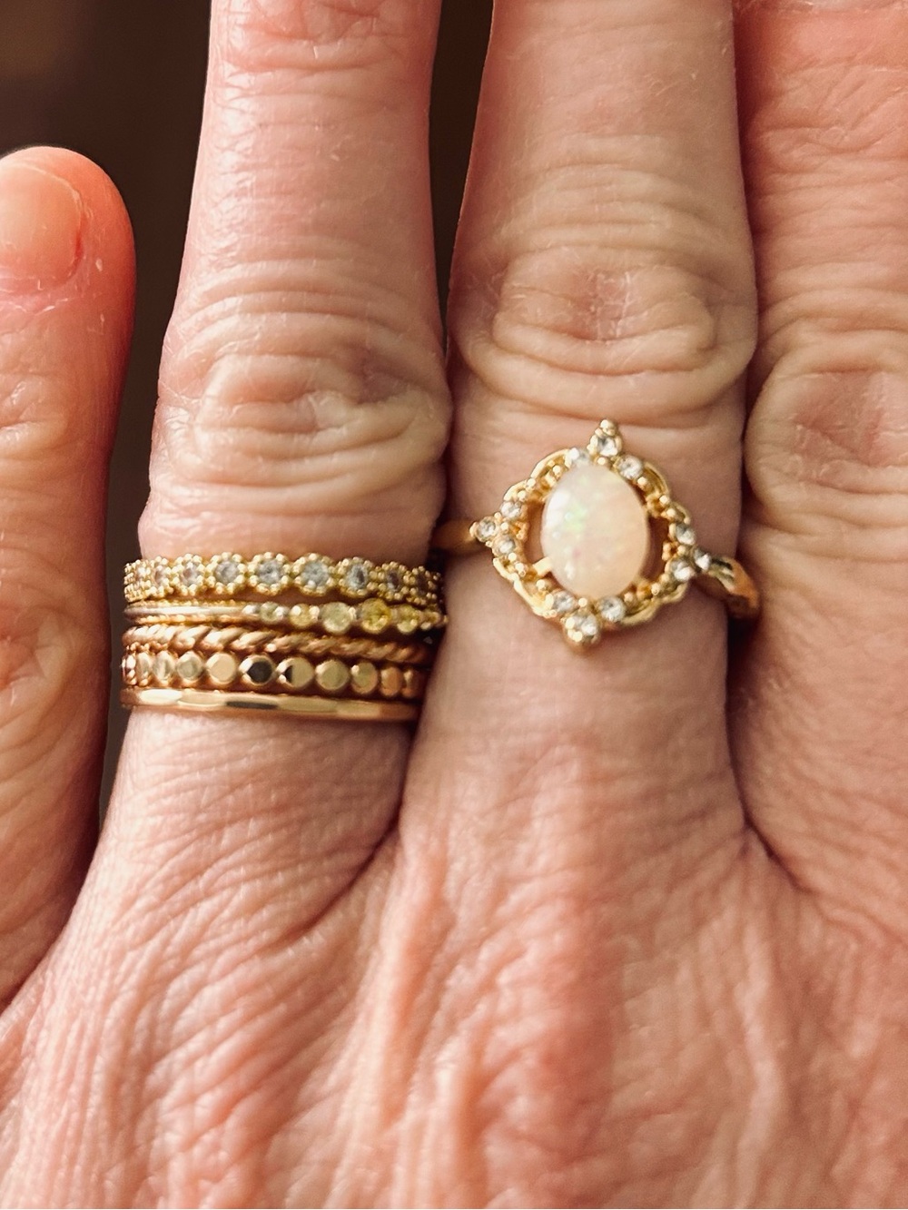 Gold Opal Halo Ring with Diamond Accents